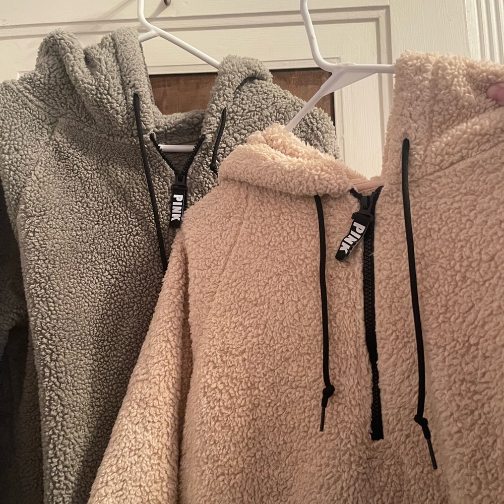 Oversized PINK Sherpa Quarter-Zip Hoodies